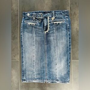 7 For All Mankind Blue White Knee-Length Pencil Skirt